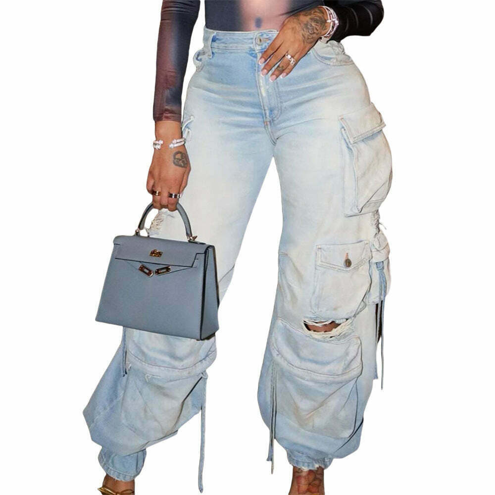 Y2K Aesthetic Cargo Skirt: Coquette Style Grunge Outfit with Retro Multi-Pocket Denim Pants Y2K Aesthetic Cargo Skirt: Coquette Style Grunge Outfit with Retro Multi-Pocket Denim Pants