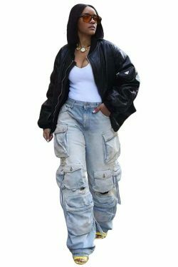 Y2K Aesthetic Cargo Skirt: Coquette Style Grunge Outfit with Retro Multi-Pocket Denim Pants