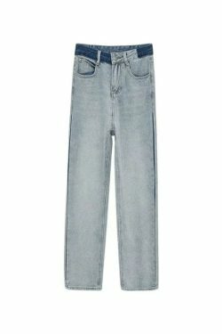 Y2K Aesthetic Cargo Skirt in Contrasting Color Drape Slim Jeans