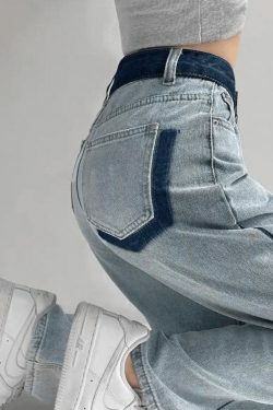 Y2K Aesthetic Cargo Skirt in Contrasting Color Drape Slim Jeans