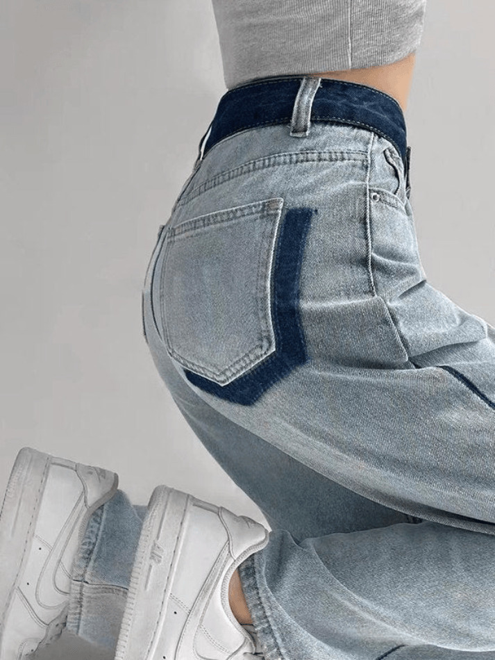 Y2K Aesthetic Cargo Skirt in Contrasting Color Drape Slim Jeans