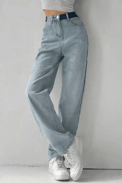 Y2K Aesthetic Cargo Skirt in Contrasting Color Drape Slim Jeans