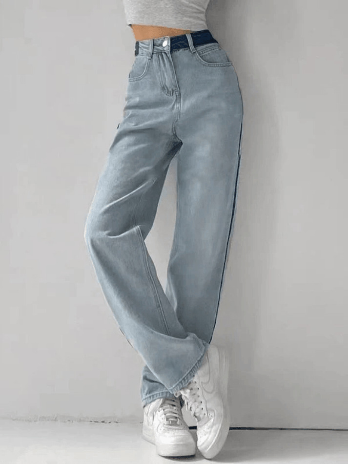 Y2K Aesthetic Cargo Skirt in Contrasting Color Drape Slim Jeans