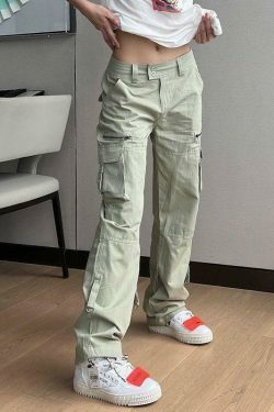 Y2K Aesthetic Cargo Skirt: Low Waist Baggy Parachute Cargo Pants