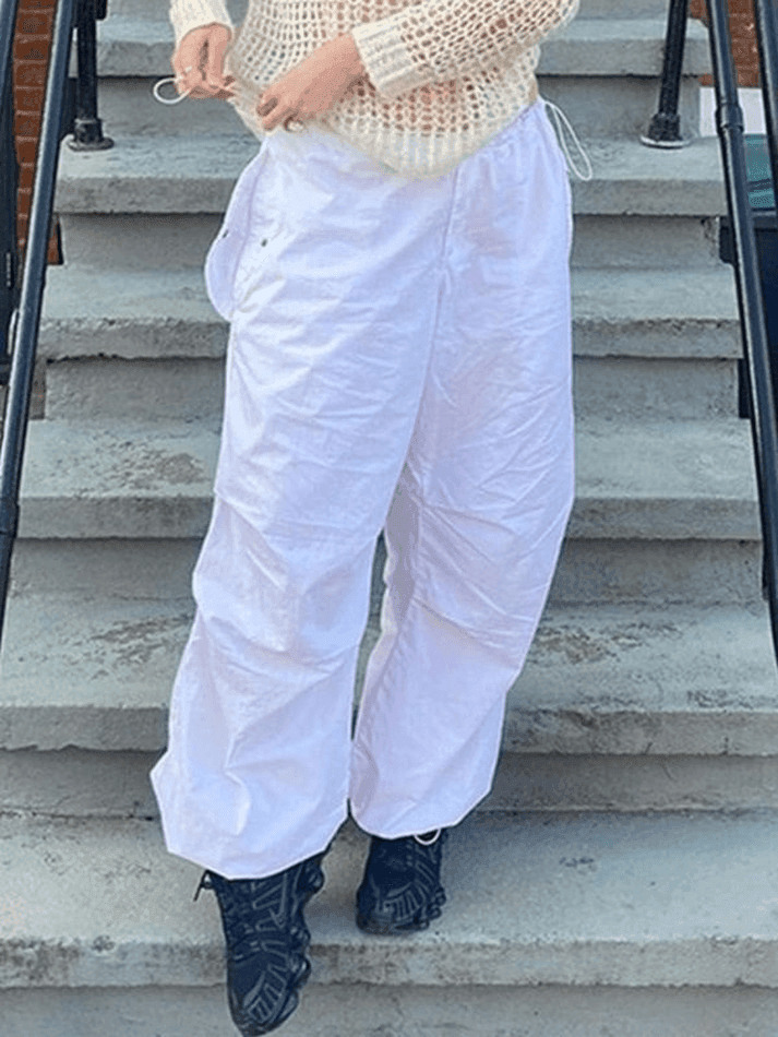 Y2K Aesthetic Cargo Skirt: Relaxed Drawstring Low Waist Cargo Pants for Women Y2K Aesthetic Cargo Skirt: Relaxed Drawstring Low Waist Cargo Pants for Women