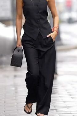 Y2K Aesthetic Cargo Skirt Set with Sleeveless High Waist Straight Casual Suit