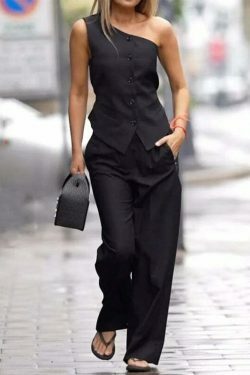 Y2K Aesthetic Cargo Skirt Set with Sleeveless High Waist Straight Casual Suit
