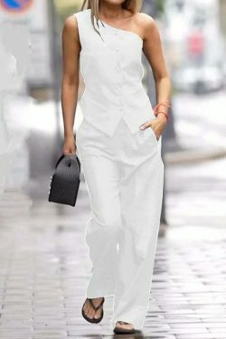 Y2K Aesthetic Cargo Skirt Set with Sleeveless High Waist Straight Casual Suit