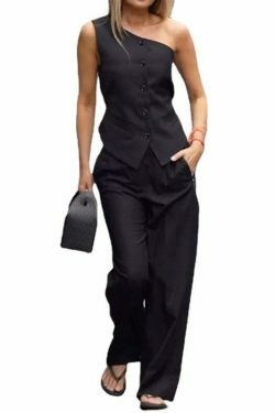 Y2K Aesthetic Cargo Skirt Set with Sleeveless High Waist Straight Casual Suit