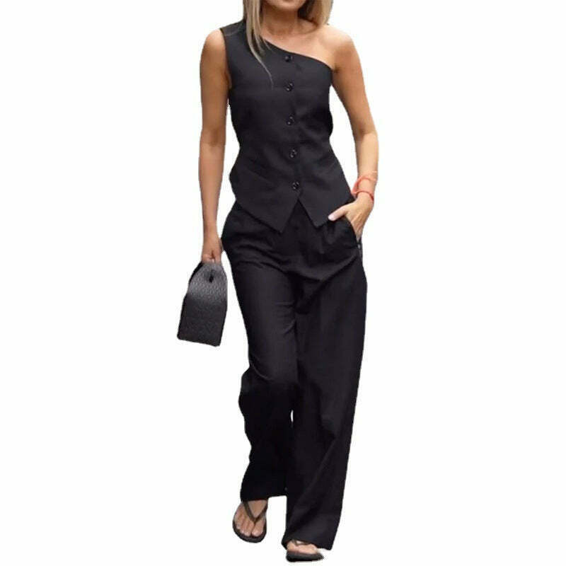 Y2K Aesthetic Cargo Skirt Set with Sleeveless High Waist Straight Casual Suit Y2K Aesthetic Cargo Skirt Set with Sleeveless High Waist Straight Casual Suit