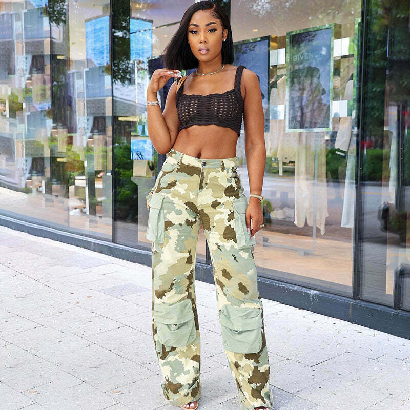 Y2K Aesthetic Cargo Skirt with Camouflage Pocket Stitching Y2K Aesthetic Cargo Skirt with Camouflage Pocket Stitching