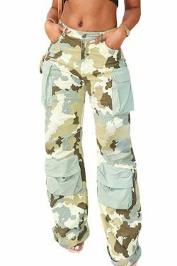 Y2K Aesthetic Cargo Skirt with Camouflage Pocket Stitching