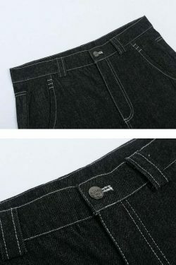 Y2K Aesthetic Cargo Skirt with Contrast Stitching - Coquette Grunge Fashion