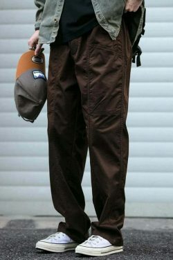 Y2K Aesthetic Cargo Skirt with Coquette Style and Grunge Vibes - Straight Leg Belted Workwear Pants
