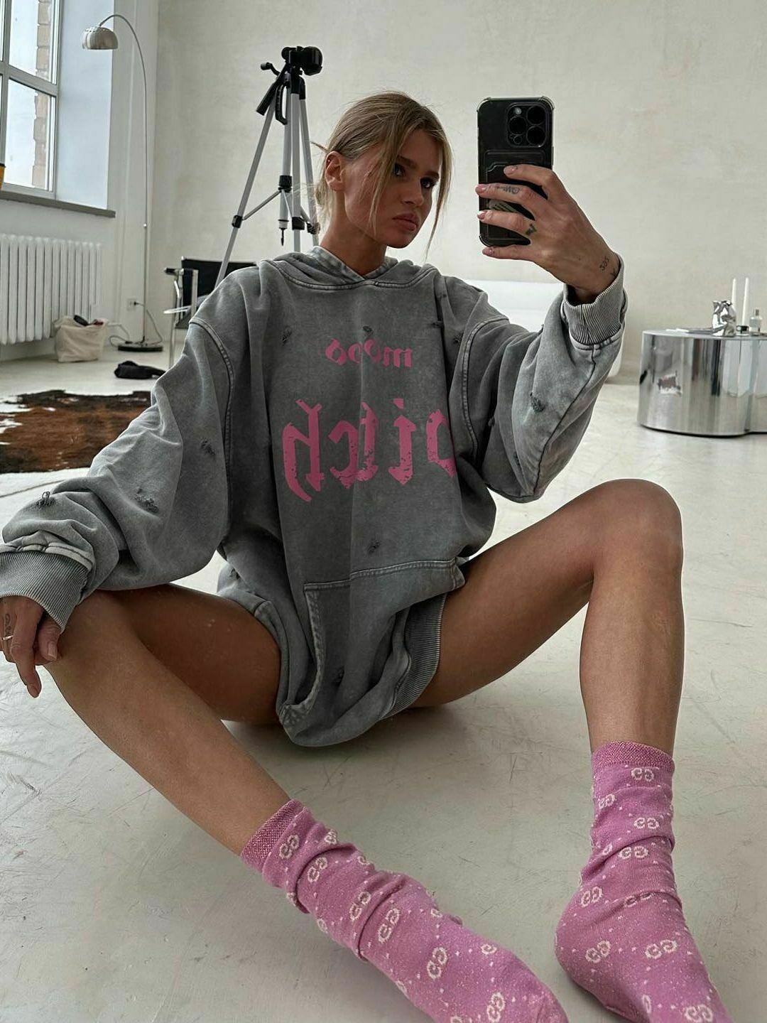 Y2K Aesthetic Cargo Skirt with Coquette Style and Washed Printed Hoodie Y2K Aesthetic Cargo Skirt with Coquette Style and Washed Printed Hoodie