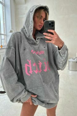 Y2K Aesthetic Cargo Skirt with Coquette Style and Washed Printed Hoodie