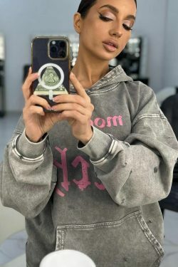 Y2K Aesthetic Cargo Skirt with Coquette Style and Washed Printed Hoodie