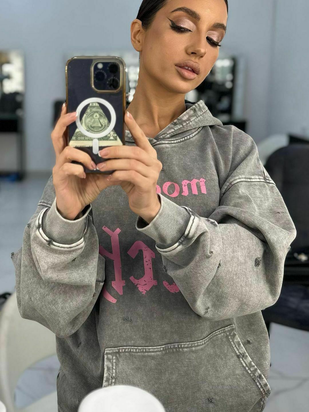 Y2K Aesthetic Cargo Skirt with Coquette Style and Washed Printed Hoodie Y2K Aesthetic Cargo Skirt with Coquette Style and Washed Printed Hoodie