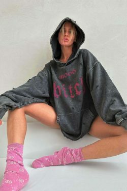 Y2K Aesthetic Cargo Skirt with Coquette Style and Washed Printed Hoodie