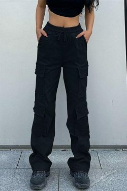 Y2K Aesthetic Cargo Skirt with Drawstring Pockets for Women's Fashion