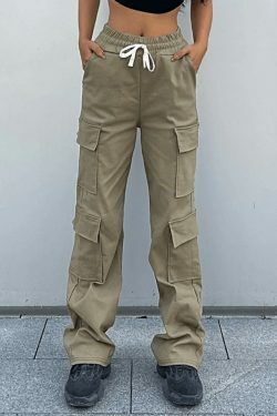 Y2K Aesthetic Cargo Skirt with Drawstring Pockets for Women's Fashion