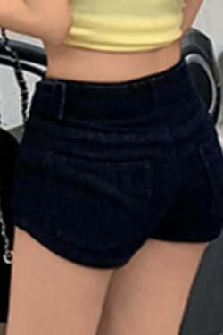 Y2K Aesthetic Cargo Skirt with Metal Hole Belt Slim Fit Denim Shorts