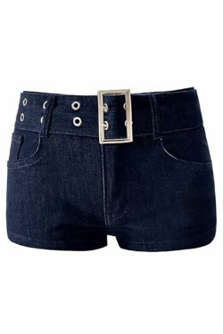 Y2K Aesthetic Cargo Skirt with Metal Hole Belt Slim Fit Denim Shorts