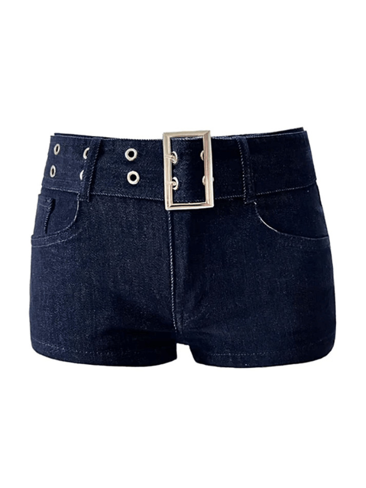 Y2K Aesthetic Cargo Skirt with Metal Hole Belt Slim Fit Denim Shorts