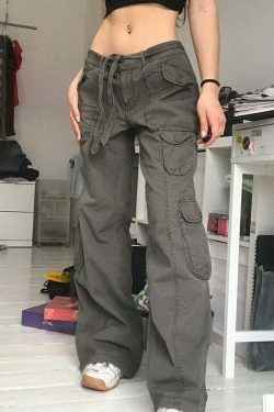 Y2K Aesthetic Cargo Skirt with Multi Pockets in Gray - Coquette Fashion for Women