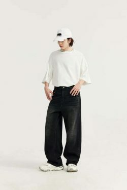 Y2K Aesthetic Cargo Skirt with Pierced Relaxed Fit Jeans