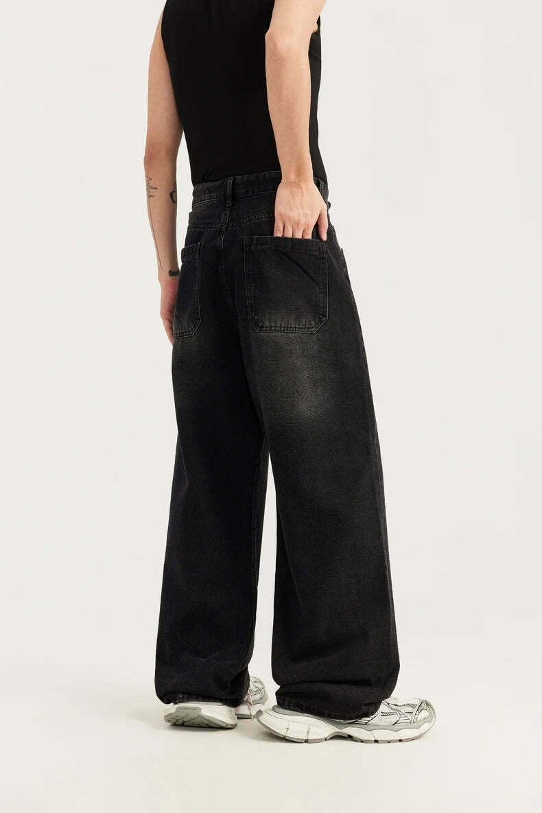 Y2K Aesthetic Cargo Skirt with Pierced Relaxed Fit Jeans Y2K Aesthetic Cargo Skirt with Pierced Relaxed Fit Jeans