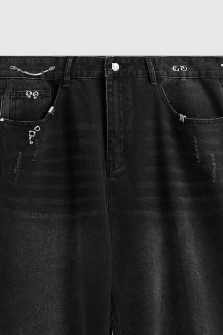 Y2K Aesthetic Cargo Skirt with Pierced Relaxed Fit Jeans