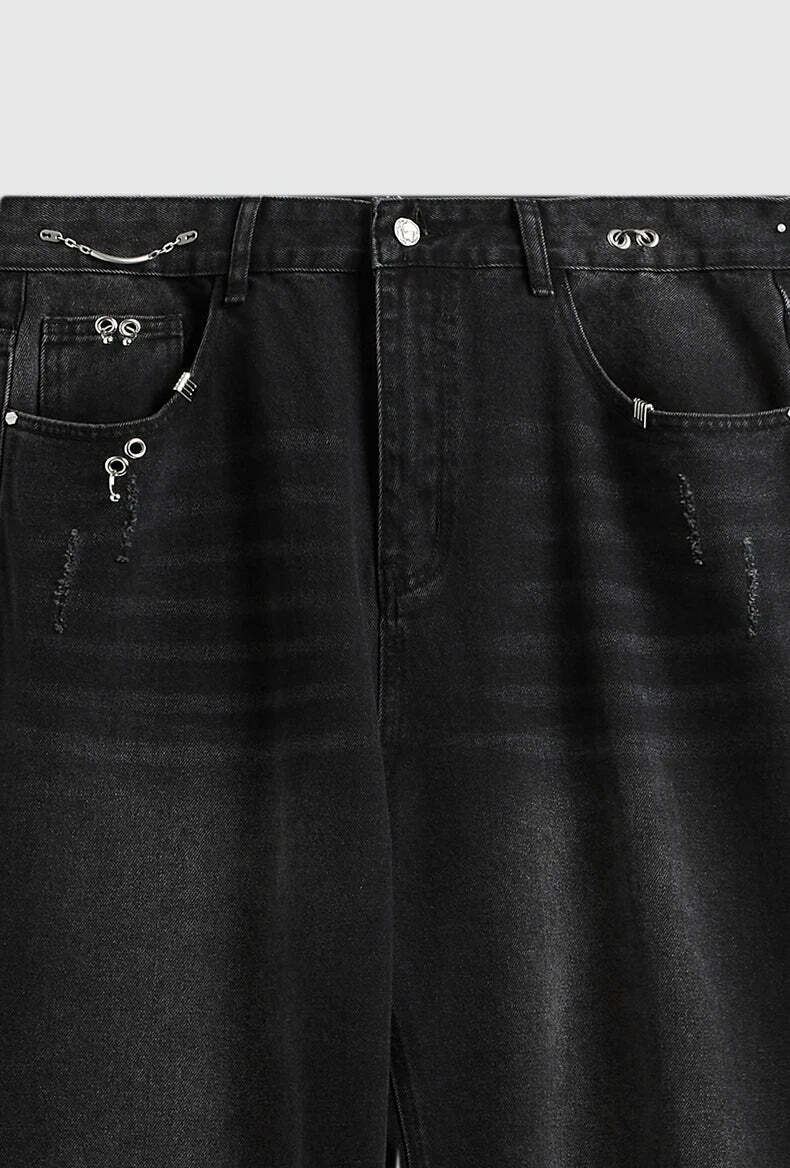 Y2K Aesthetic Cargo Skirt with Pierced Relaxed Fit Jeans Y2K Aesthetic Cargo Skirt with Pierced Relaxed Fit Jeans