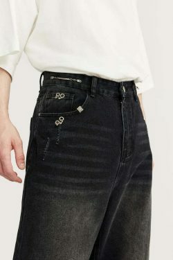 Y2K Aesthetic Cargo Skirt with Pierced Relaxed Fit Jeans