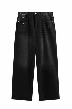 Y2K Aesthetic Cargo Skirt with Pierced Relaxed Fit Jeans