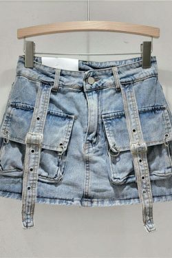 Y2K Aesthetic Cargo Skirt with Pocket Straps - Coquette Grunge Style for Women