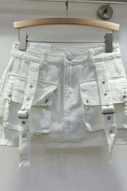 Y2K Aesthetic Cargo Skirt with Pocket Straps - Coquette Grunge Style for Women