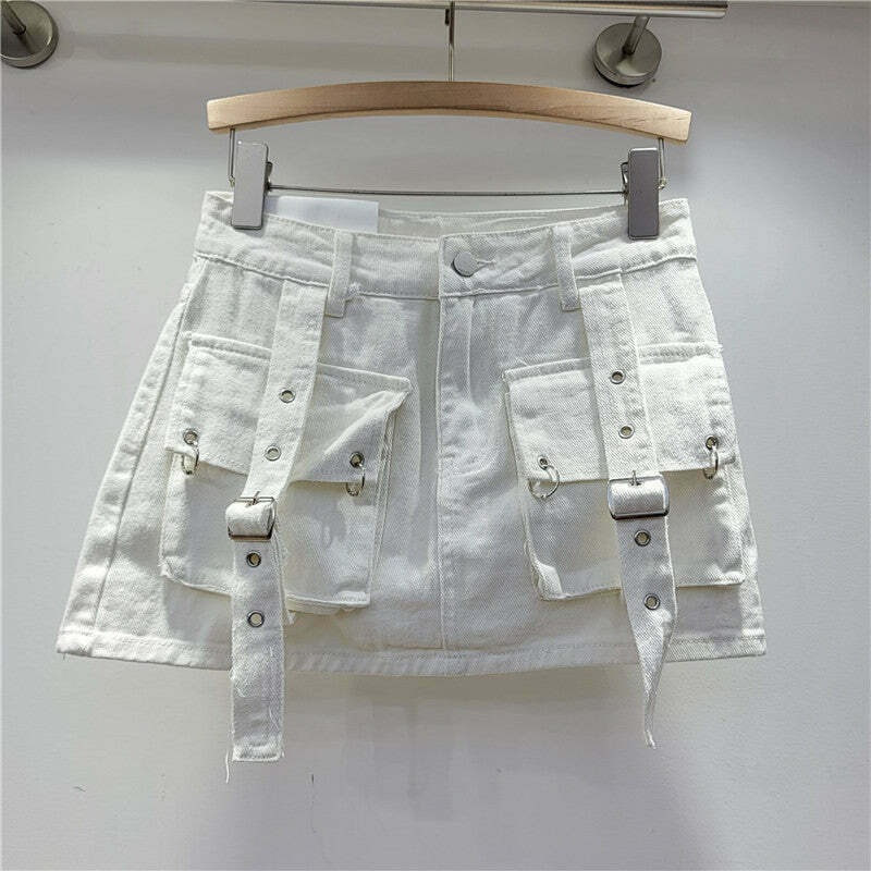 Y2K Aesthetic Cargo Skirt with Pocket Straps - Coquette Grunge Style for Women Y2K Aesthetic Cargo Skirt with Pocket Straps - Coquette Grunge Style for Women