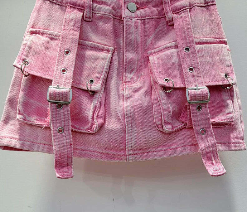 Y2K Aesthetic Cargo Skirt with Pocket Straps - Coquette Grunge Style for Women Y2K Aesthetic Cargo Skirt with Pocket Straps - Coquette Grunge Style for Women