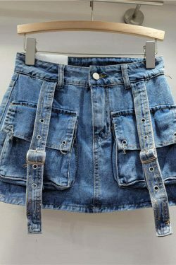 Y2K Aesthetic Cargo Skirt with Pocket Straps - Coquette Grunge Style for Women