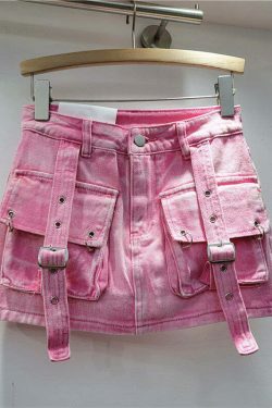 Y2K Aesthetic Cargo Skirt with Pocket Straps - Coquette Grunge Style for Women