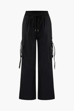 Y2K Aesthetic Cargo Skirt with Side Pockets - Coquette & Grunge Style Drawstring Pants