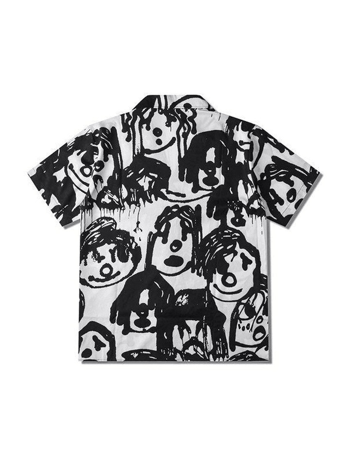 Y2K Aesthetic Cartoon Print Button Down Shirt for Women - Coquette Style Grunge Fashion