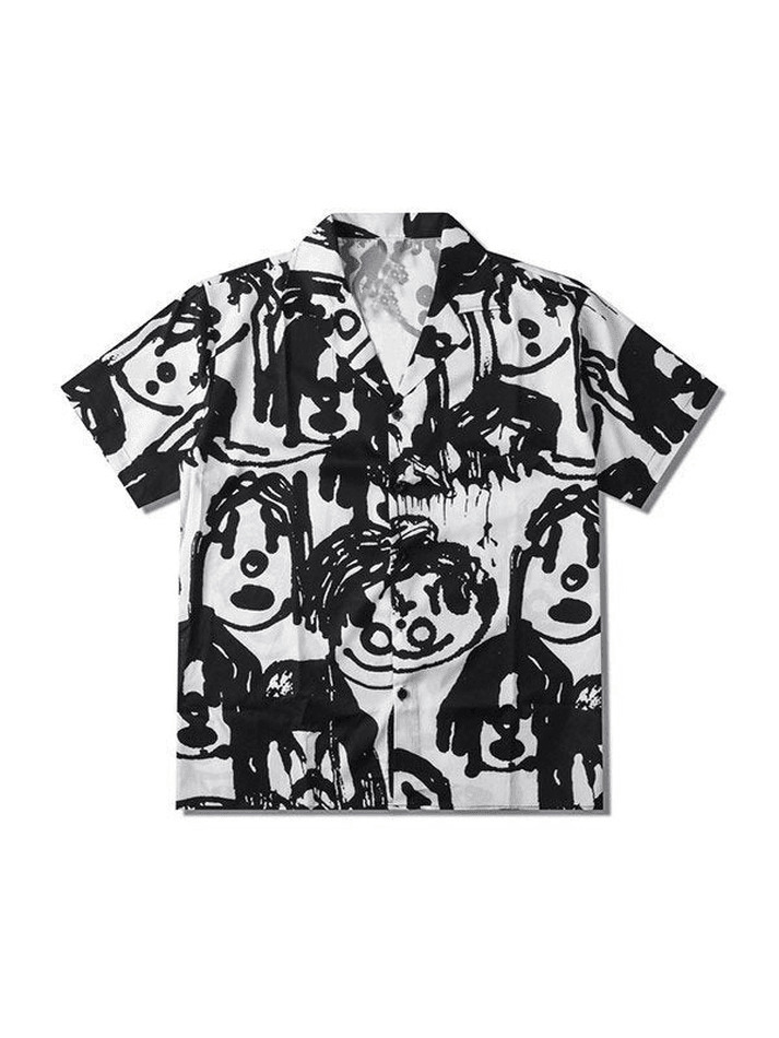 Y2K Aesthetic Cartoon Print Button Down Shirt for Women - Coquette Style Grunge Fashion