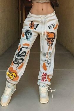 Y2K Aesthetic Cartoon Printed Trousers for Women - Coquette & Grunge Style Cargo Skirt Outfit