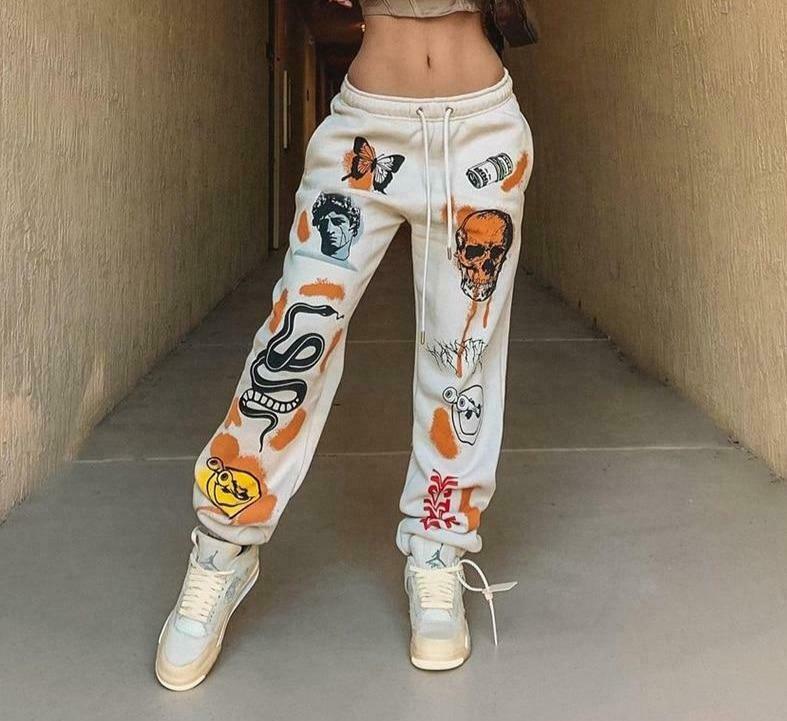 Y2K Aesthetic Cartoon Printed Trousers for Women - Coquette & Grunge Style Cargo Skirt Outfit
