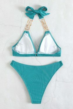 Y2K Aesthetic Chain Backless Halter Beach Bikini for Niche Women Fashion