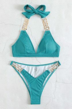 Y2K Aesthetic Chain Backless Halter Beach Bikini for Niche Women Fashion