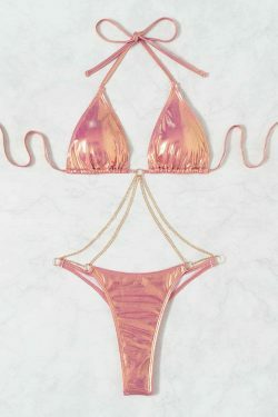 Y2K Aesthetic Chain One-Piece Tether Sexy Backless Beach Bikini