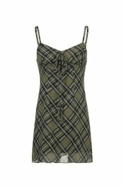 Y2K Aesthetic Checkered Mini Dress for Women - Coquette Style Grunge Fashion with Pastel Goth Vibes